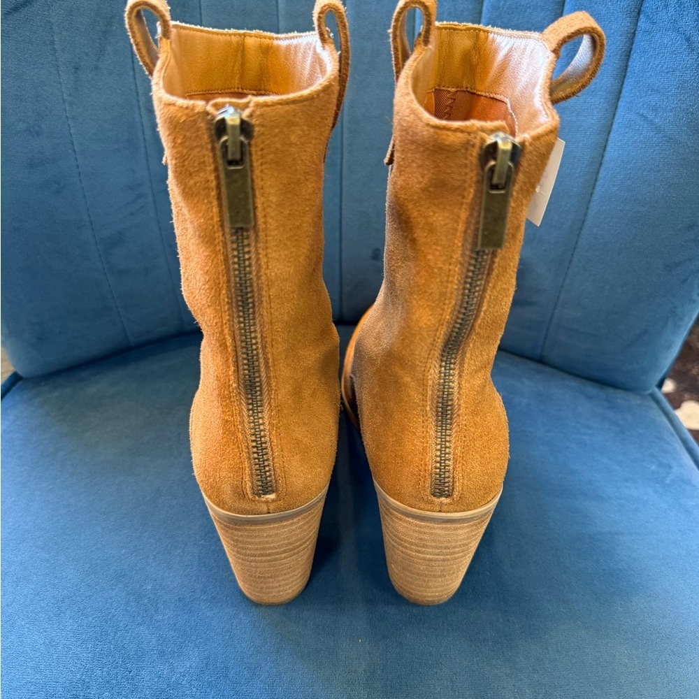 Splendid Raquel Tan Suede Western Ankle Boots Pointed Toe Block Heel - Picture 3 of 5